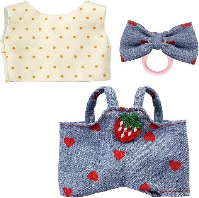 Clothes for LABUBU 17cm Doll (NO Doll),Outfit for LABUBU,Shirt + Overalls + Bow Tie Set for LABUBU Dress Up,Accessories for LABUBU