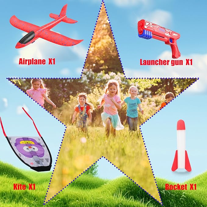 4PCS Airplane Launcher Toys, EVA Foam Glider Catapult Plane Toy for Kids Flying Toy - Fun Outdoor Flying Toy for Children Birthday Gifts for Boy Girl, Party Supplies,Red
