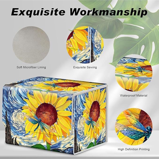DEGDFSGR Card Game Storage Box for TCG MTG Commander Deck Box Organizer Trading Card Case Magnetic Closure Creative Pattern Up to 200 Cards, Sunflower Dragonfly