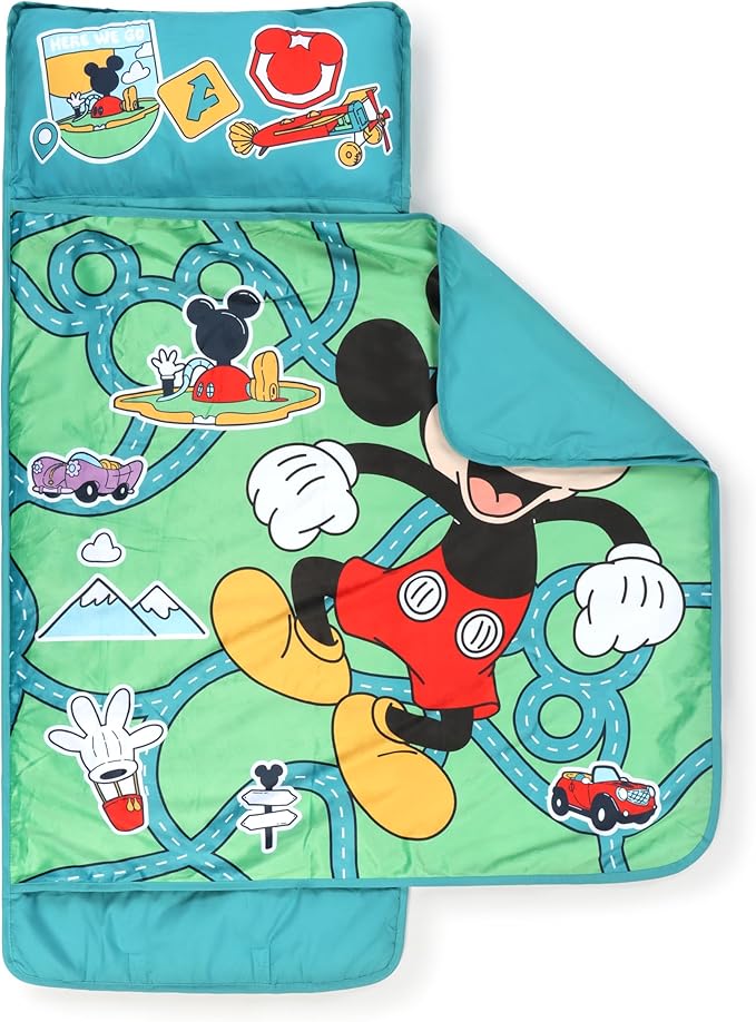 Jay Franco Kids Nap Mat with Embedded Pillow & Blanket – Soft 46"x20" Microfiber Sleeping Bag with Name Tag & Handle