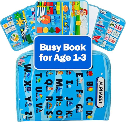 Ocean Busy Book for Toddlers 1-3 | Montessori Activity Book with Various Activities For Girls & Boys | Educational Learning Sensory Board For Toddlers 1-3 | Portable busy board Travel Toy for Car