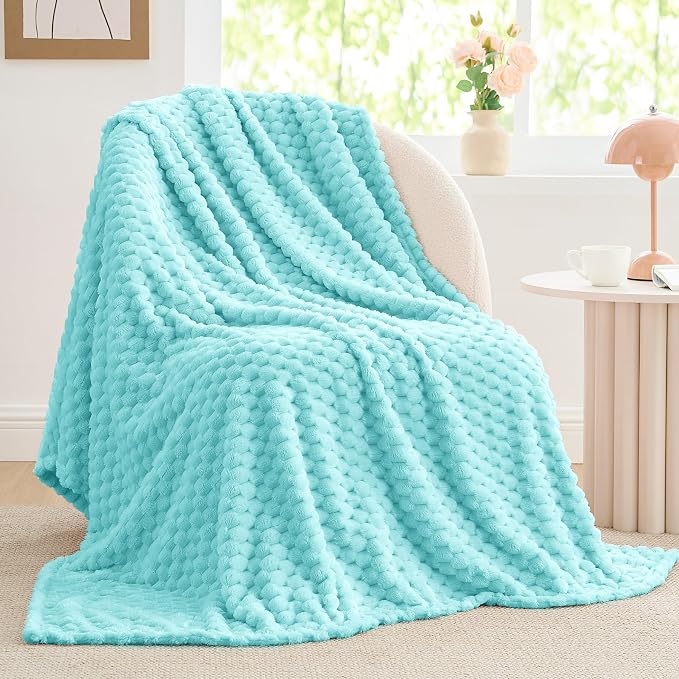 BEDELITE Aqua Twin Blanket for Couch, Soft Cozy Gifts for Women, 60 * 80 | 3D Jacquard Decorative Fleece Blanket, Super Soft Plush Throw, Cute Birthday Gift for Women & Men, Suitable for All Seasons