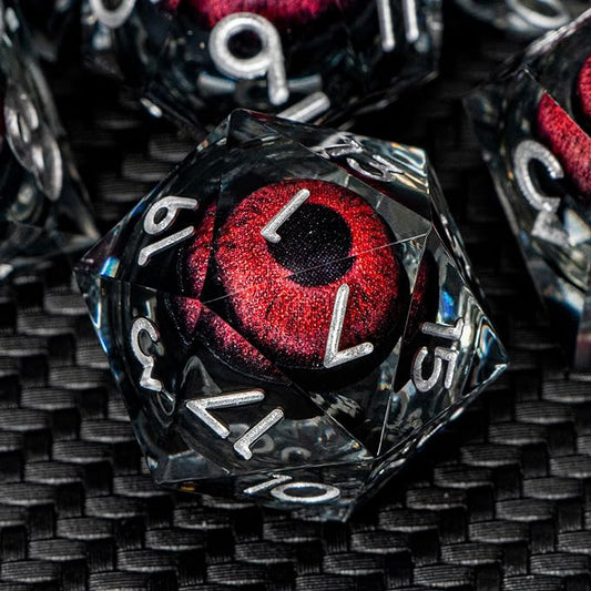 ARUOHHA DND Resin Dice Dragon Eye Dice Liquid Core Red Sharp Edged Dice Set with Gift Box, Polyhedral D and D Dice Set Role Playing Game D20 D12 D10 D8 D6 D4