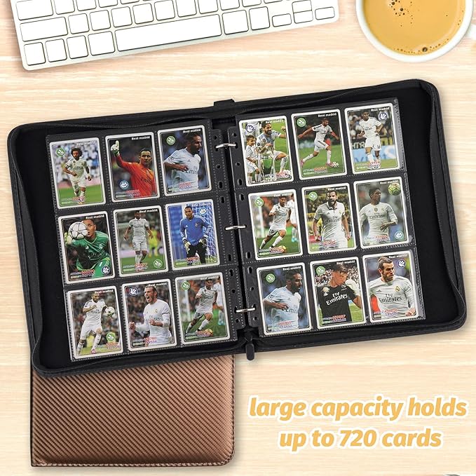 GERMUN 9 Pocket Card Binder, Premium Zip Trading Card Binder, 720 Double Sided Pocket PU Card Collection Binder, Collector Card Album, Card Folder for MTG, TCG, Sports Cards, Game Cards (Brown)