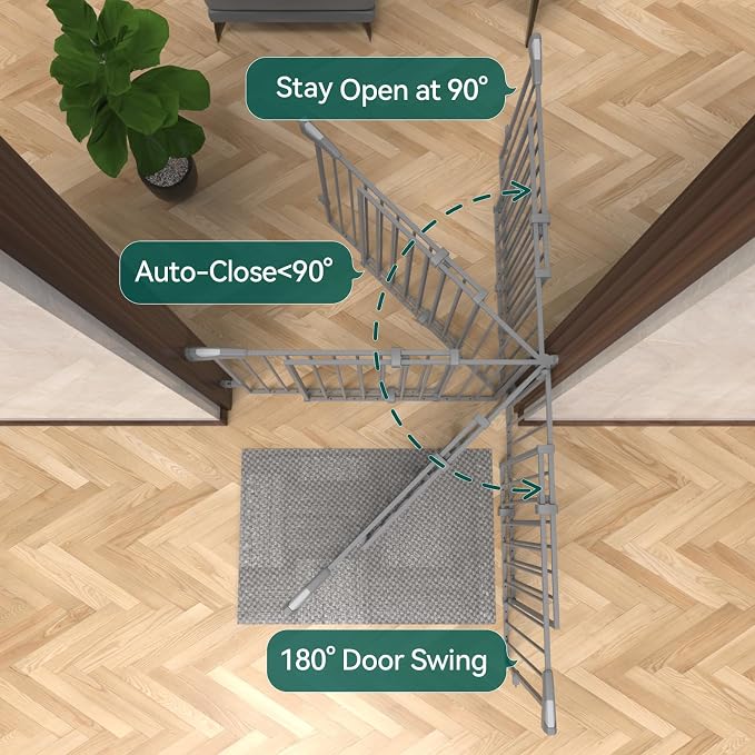 Babelio Baby Gate for Stairs, Kitchen & Doorways, 26-43" W 28" H No Bottom Bar| Easy Installation| One-Handed Operation| Auto-Close| Hardware Mount (Drill Needed) Safety Dog/Pet Gate Indoor (Grey)
