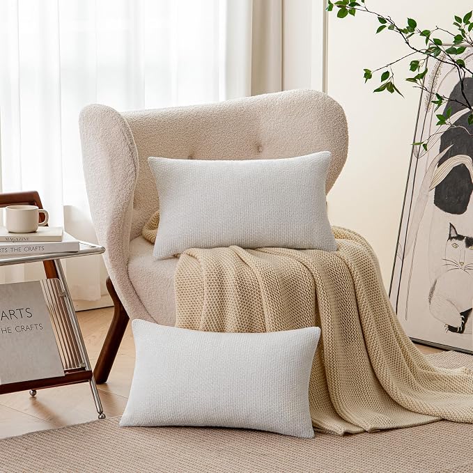 a moment Christmas White Chenille Throw Pillow Covers 12x20 Inch Pack of 2 Modern Decorative Throw Pillow Covers Farmhouse Cross Throw Pillowcases Home Decor for Sofa Bedroom Living Room Spring