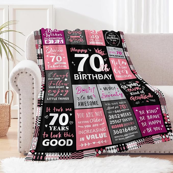 70th Birthday Gifts for Women, 70th Birthday Blanket for Women 50"x60" | 70th Birthday Decorations for Women, 70 Year Old Birthday Gifts for Women, 1956 70Th Birthday Gifts for Sister, Mom, Friend