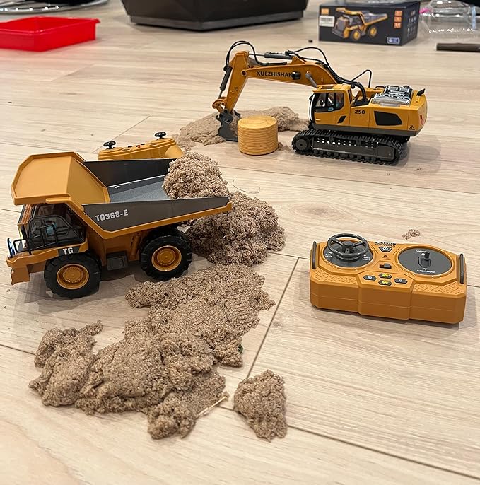 Remote Control Excavator Construction Toys for Boys, 2×1200mAh RC Construction Truck with Metal Shovel & Light, 11CH Excavator Toys for Boys 3-5 4-7 8-12 Year Old Kids Christmas Birthday Gift,120+Mins