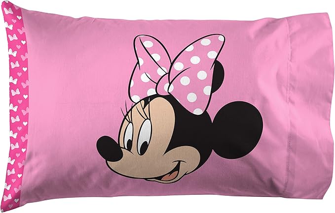 Jay Franco Kids Sheet Set with Fitted, Flat Sheets & Pillow Cover - Ultra-Soft Bedding with Pillowcase for Room Decor, Pink - Minnie Mouse, 3 Piece Twin
