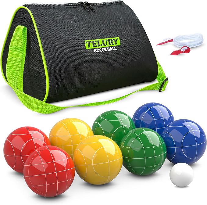 Bocce Ball Set 100mm Regulation Size and Weight for Lawn, Beach Bocci Game Sets for 2-8 Players (Multi-Color)