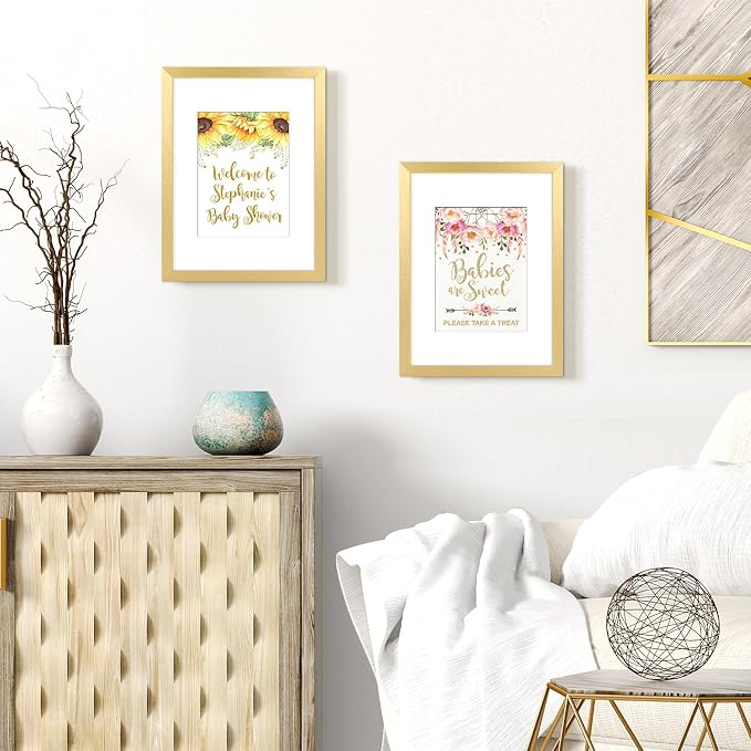 upsimples 9x12 Picture Frame, Display Pictures 6x8 with Mat or 9 x 12 Without, Wall Hanging Photo Frames, Gold, 1 Pack
