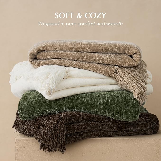 Chenille Knit Throw Blanket for Couch, 60"x80", Dark Brown | Cozy Plush Fuzzy Knittd Throw with Tassels, Lightweight, Decorative, Farmhouse Decor, Ideal for Bed Sofa Gift, All Seasons