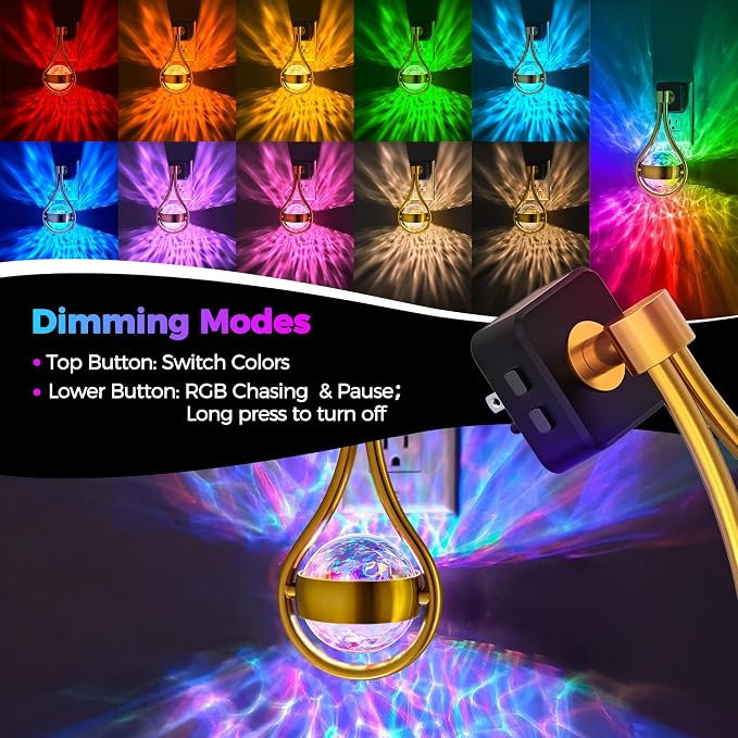 RGB Night Lights Plug into Wall, Color Changing Nightlight | Dusk to Dawn Sensor, 330° Rotating Night Light with Waterdrop Design, Ideal for Bedroom, Hallway, Living Room, Home Decor