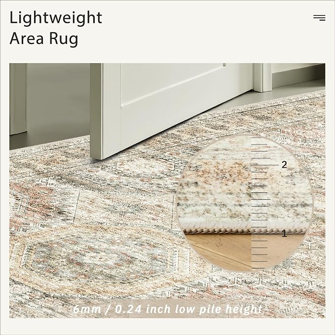 Soalmost 10x14 Area Rugs for Living Room Washable Rug Non-Slip Brown/Pink | Large Vintage Stain Resistant Carpet for Dining Bedroom, Low Pile Lightweight Foldable Floor Mat Nursery Home Office Decor