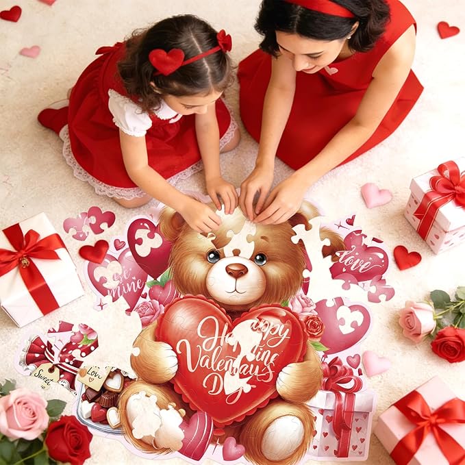 Valentines Day Puzzles with 49 Large Pieces - Happy Valentine's Day Shaped Floor Puzzle for Party Decorations, Gifts, and Classroom Activities