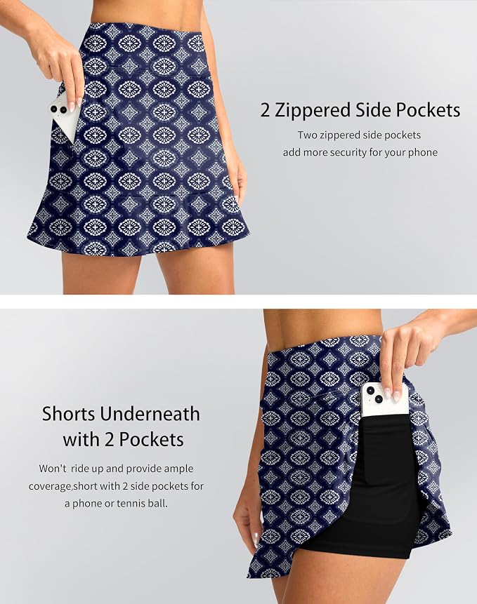 16" Golf Skorts for Women with 5 Pockets | Athletic, Tennis Skirt, High Waisted, Pickleball, Travel, Casual, Lightweight, Ruffle Summer Skirt, with Shorts