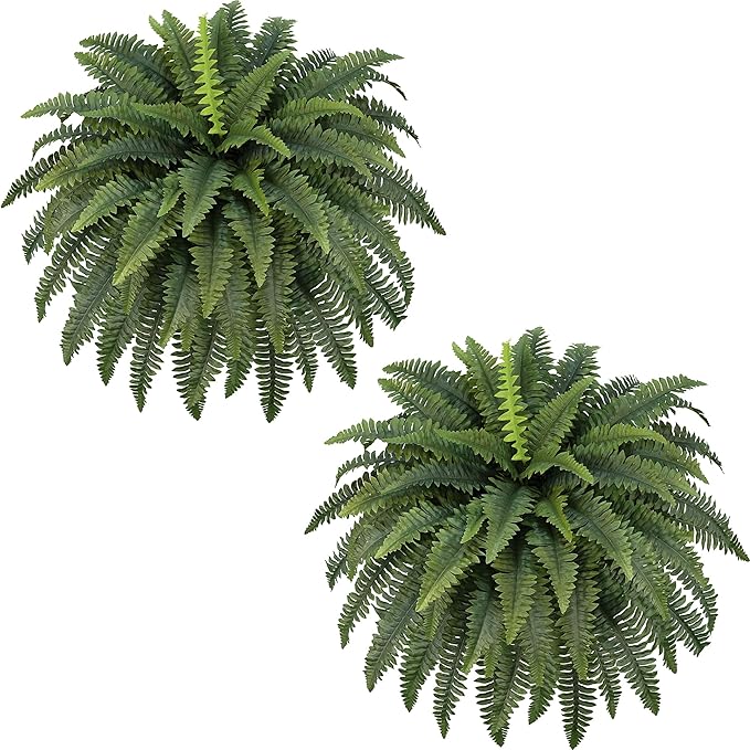 FOREST PRINCE 42" Artificial Boston Fern Large Bush Plants, 2 Bundles of Fake Ferns with 65 Fronds for Outdoors Home Decor