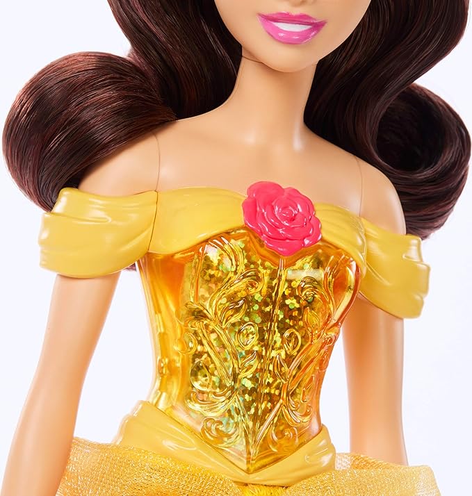 Mattel Disney Princess Belle Doll in Sparkling Fashion with Removable Skirt, Tiara and Shoes, Posable & Collectible, Inspired by Beauty & the Beast