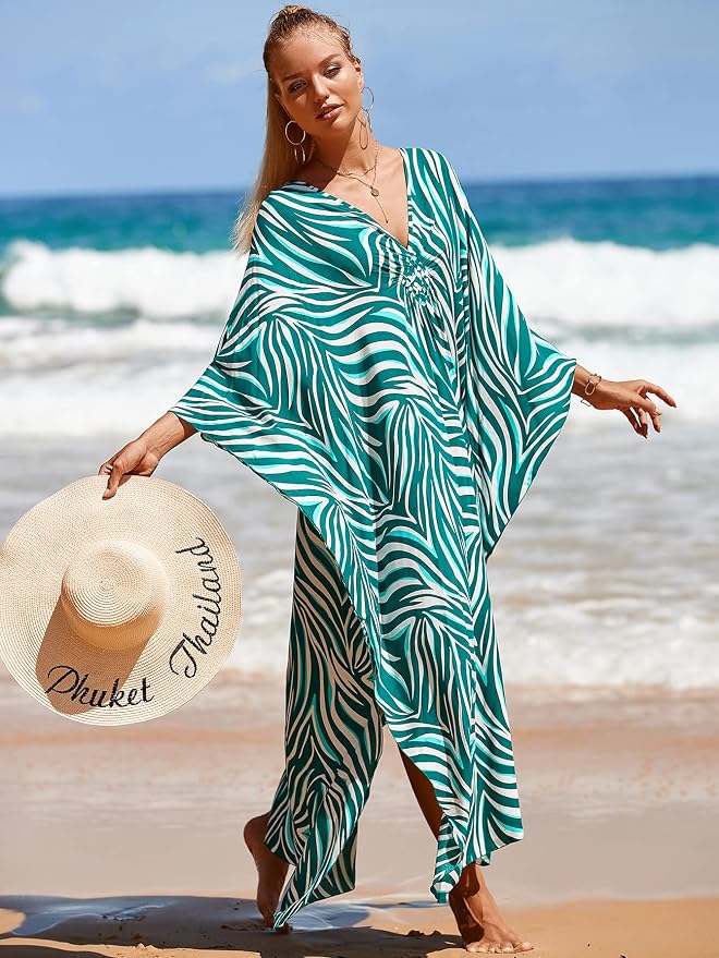 Venasha Womens Caftan Floral Print Kaftan Dress Short Sleeve Swimsuit Cover up Loungewear for Summer