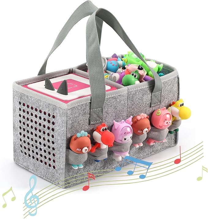 Carrying case for Toniebox Audio Player and Figurines Starter Set,Felt Organizer Bag,Travel for toniebox 2 Earphone and charger accessories portable bag (Grey)