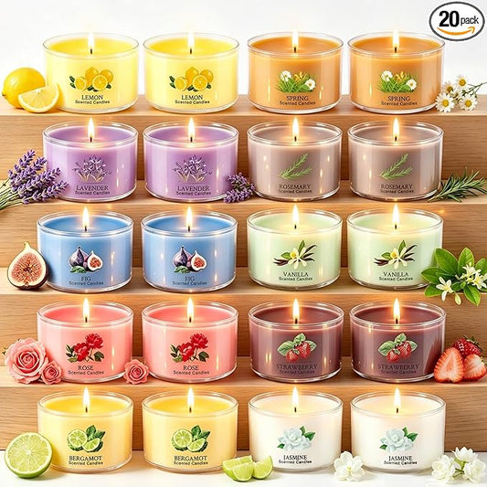 20 Pack Scented Candles, 1.6 oz Mini Candles Bulk, Small Candles Set with 10 Fragrances, Natural Soy Wax, Aromatherapy Gifts for Home Decor, Yoga, Relaxation, Women