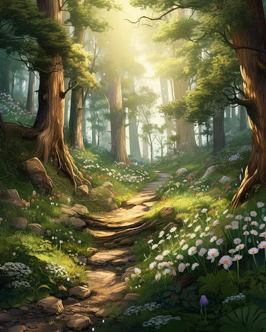 DIY Art Therapy Embroidery Kit,Pre-Printed Canvas 40x50cm,Relaxing Hand Stitch Project for Women,Beginners,Teens,Gift for Craft-Loving,Forest Landscape Trees