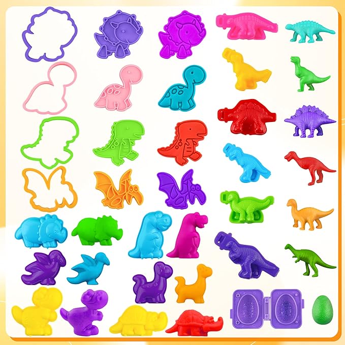 Dinosaur Dough Tools Set for Kids, 27 PCS Dinosaur Molds and Accessories for Creative Fun, Dough Starter Kit for Kids Ages 2-8, Random Color