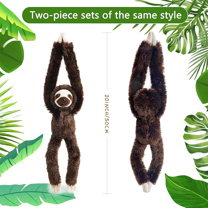 2 Pcs 50CM realistic hanging plush animal-filled Sloth Toys with Hands and Feet and Parent-Child Knot, Sloth Soft Long Plush Jungle Party Decoration Curtain Storage Toys Stuffed Animals for Kids 4-8