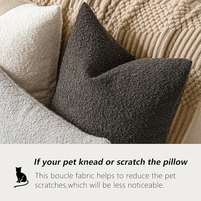 Foindtower Pack of 2, Decorative Textured Boucle Throw Pillow Covers Accent Solid Pillow Cases Cozy Soft Couch Cushion Case for Chair Sofa Bedroom Living Room Home Decor 22 x 22 Inch Dark Brown