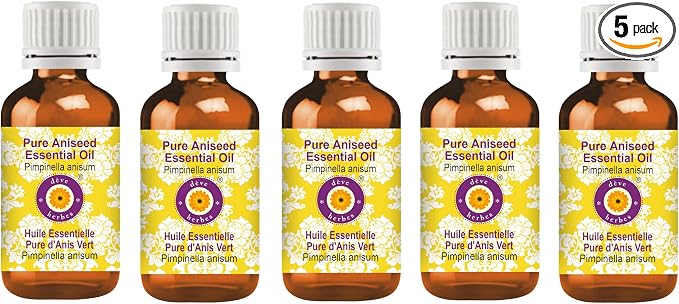 Deve Herbes Pure Aniseed Essential Oil (Pimpinella anisum) Steam Distilled (Pack of Five) 100ml X 5 (16.9 oz)