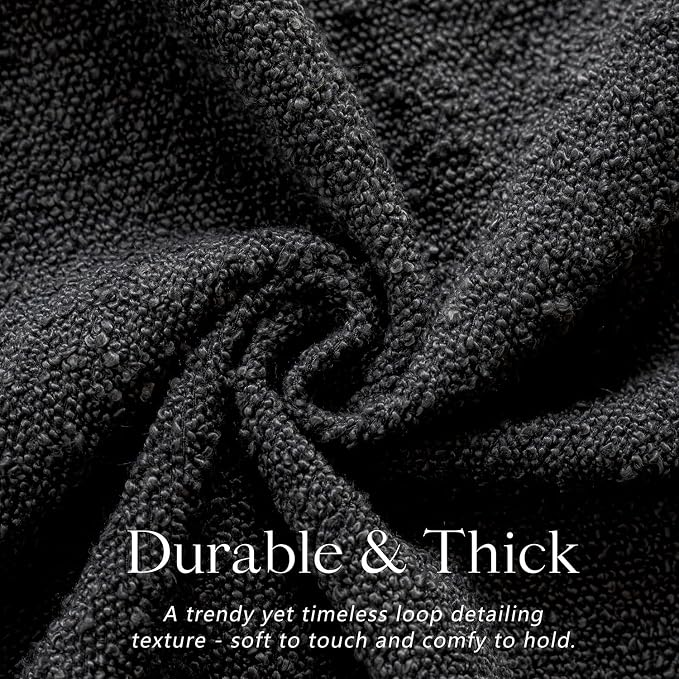 Foindtower Pack of 2, Decorative Textured Boucle Throw Pillow Covers Accent Solid Pillow Cases Neutral Soft Cozy Couch Cushion Case for Chair Sofa Bedroom Living Room Home Decor 26 x 26 Inch Black