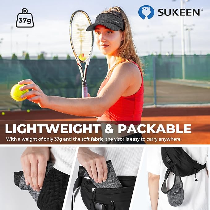Sukeen Lightweight Sports Sun Visor Hat for Men Women | Packable, breathable, quick-dry, UPF50+ cooling visor hat, stretch fit, for running, tennis, golf, pickleball, softball