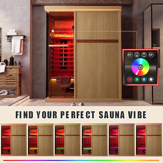 MEISSALIVVE Full Spectrum Sauna for Home, 3 Person Indoor Infrared Spa Room with 10 Minutes Warm-up Heat, Canadian Hemlock Wood Home Sauna with Bluetooth and Tempered Glass
