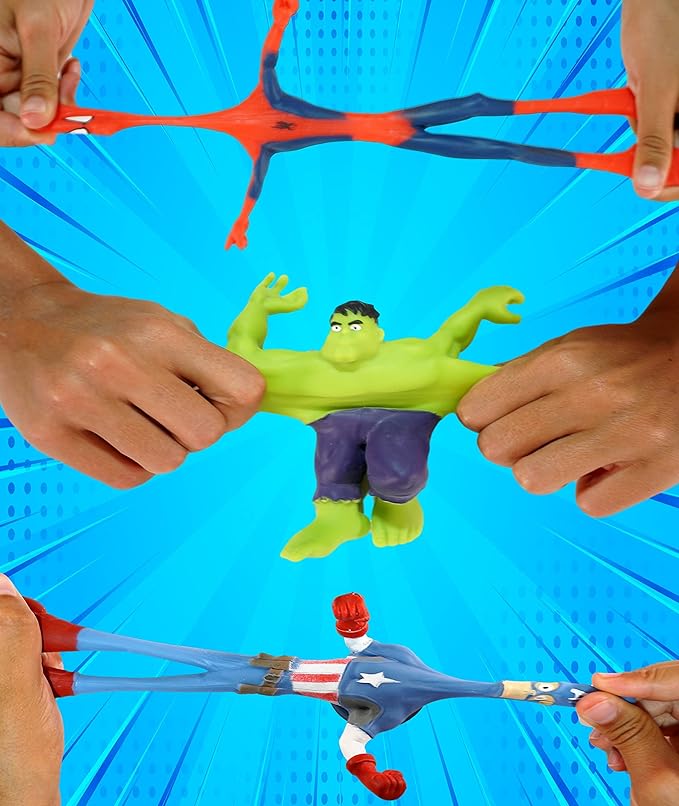 JA-RU Marvel Avengers Stretchy Toys (2 Units Assorted) Hulk, Spiderman or Captain America. Heroes Squish & Pull Toys. Calming Fidget Toy, Stress Toys for Kids & Boys Toys DEF-6900-2