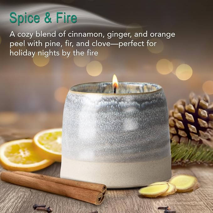 Hyggelight - The Growing Candle, Spice & Fire Scented, 10oz Ceramic Pot, Aromatherapy Candles for Home, 100% Soy, Greta