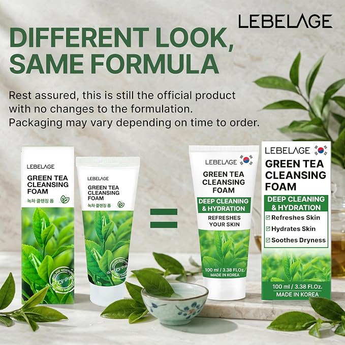 LEBELAGE Korean Green Tea Facial Cleanser 3.38 oz | Cleansing Foam Face Wash | Low pH Gentle Hydrating Daily Facial Cleanser Sensitive Skin | Deep Cleansing Foaming Cleanser, Pore Care-All Skin Types