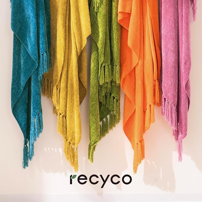 RECYCO Chenille Throw Blanket for Couch, 60"x80", Teal | Super Soft Knit Throw Blanket with Fringe Tassels, Lightweight Knitted Throw, Cozy, Ideal for Sofa Chair Bed Living Room Gift