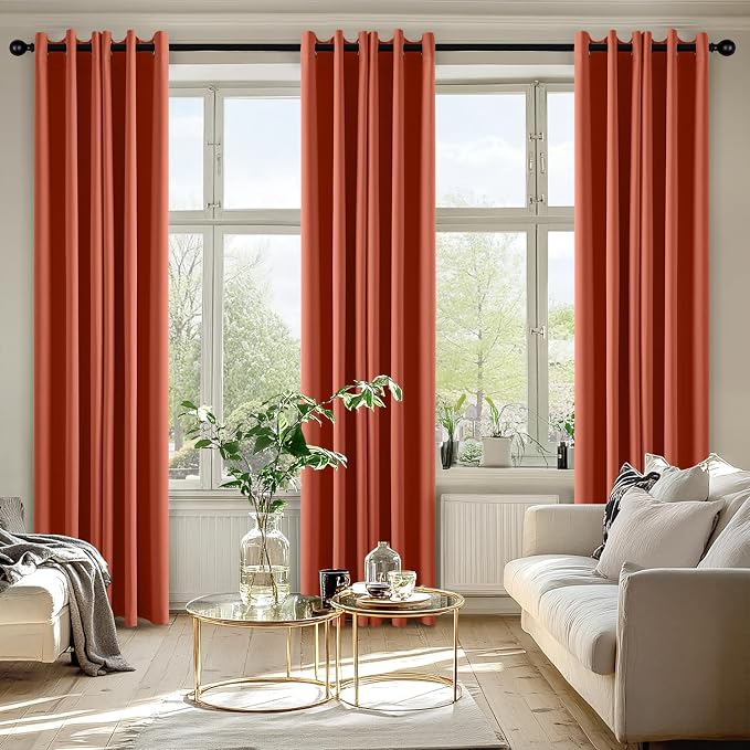 MIULEE Fall Blackout Curtains for Bedroom 2 Panel 40"x72" Long Burnt Orange | Thermal Insulated, Living Room Darkening Grommet Drapes, Noise Reducing, Light Blocking Window Treatments