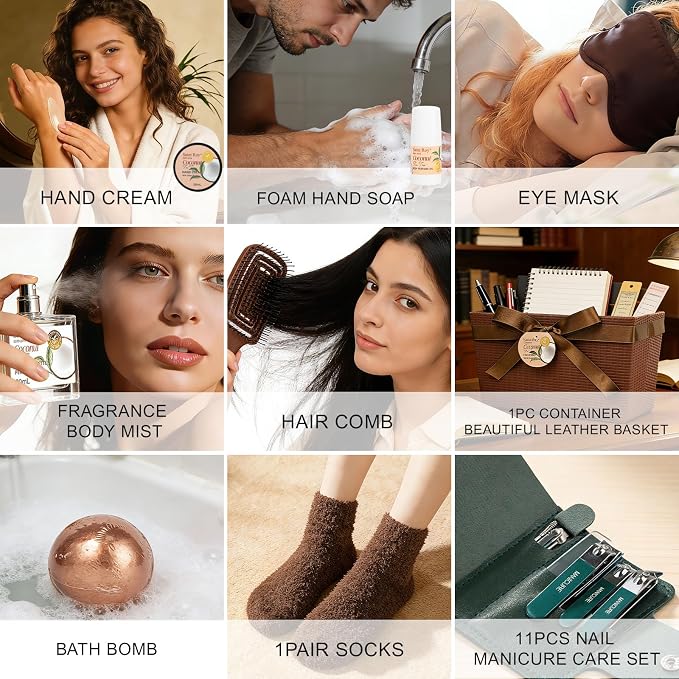 Bath and Body Basket Set TEA TREE & COCONUT Spa Gift Basket for Women & Men | 30Pcs Unique Bath Gift Baskets Gifts, Home Spa Kit Christmas Gifts, Face Skin Care Kit, birthday gift baskets for Dad Mom
