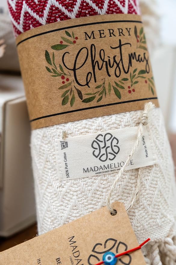 Madamelique Christmas Hand Towels Set of 2-18 x 40 Inches - Decorative Bathroom Peshtemal Towel for Hand, Face, Hair, Yoga, Tea, Dishcloth, Kitchen and Bath - 100% Pure Cotton (Christmas)