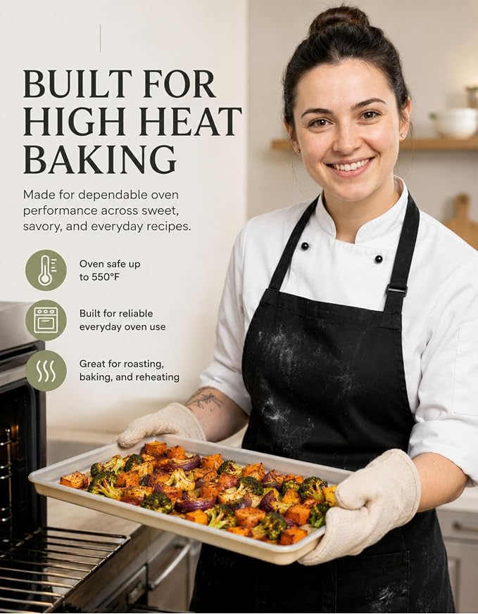 Boxiki Kitchen Ceramic Baking Sheet Half Size 17"x11" - Heavy Duty 0.6mm Aluminized Steel Pan, KFCC Ceramic Coating Nonstick Cookie Sheet, Oven Safe to 550°F, Rustproof & Warp Resistant Baking Tray
