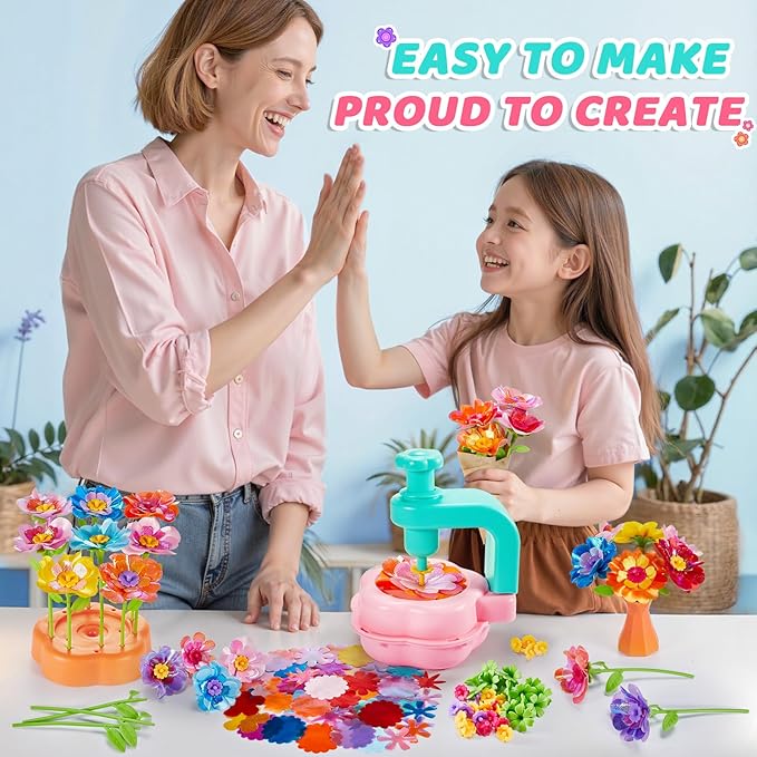 Fabric Flower Bouquets Toys for Girls - Arts & Crafts Gift for Kids Ages 4-9, Mess-Free Fun, Build Your Own Bouquet, DIY Flower-Making Craft Toy Kit, Creative Birthday Gift for Girls