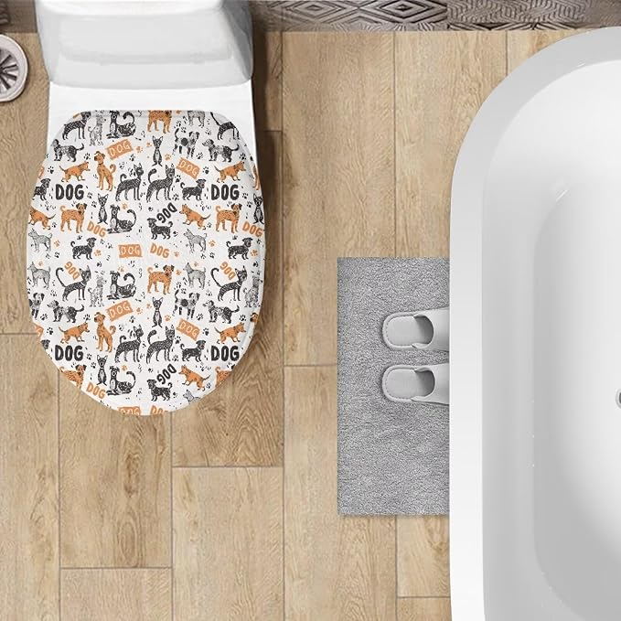 Dog Toilet Seat Cover, Bathroom Accessories with Elastic Band at Bottom Toilet Seat Cover, Flannel Soft and Dustproof Toilet Lid Cover