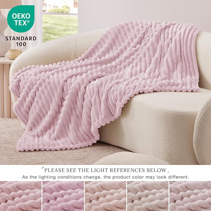 EXQ Home Gentle Soft Fleece Throw Blanket – Cozy Lightweight Blanket for Couch Bed – All-Season Warm Fuzzy Flannel Blanket for Women Mom Her – Gifts for Birthday(50"x60",Purplish Pink)