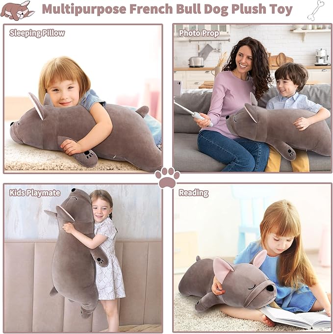 Auspicious beginning 30'' Giant French Bulldog Plush Stuffed Animal- French Bulldog Dog Plush Pillow Plushies, Large Sleeping Body Pillow Dog Plushie Toy, Christams Birthday Gifts for Kids Girls Boys