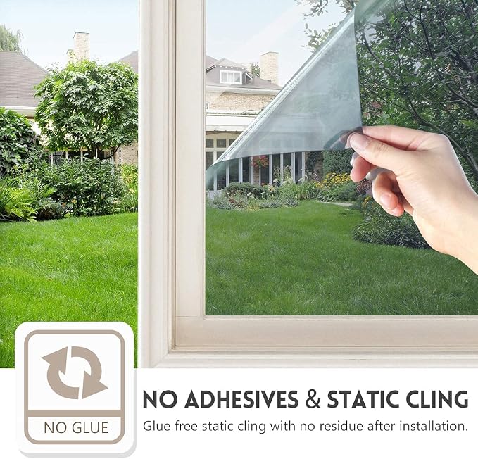 KESPEN Window Film One Way Daytime Privacy Static Cling Sun Blocking Anti UV Reflective Window Tint for Home and Office, Silver, 29.5 Inch X 6.5 Feet