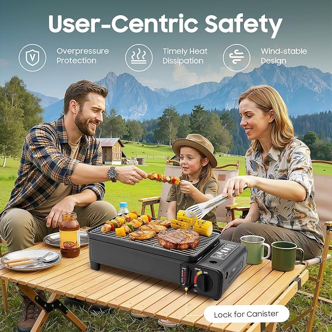 Butane Grill Stove, Portable Camping Grills Gas Stoves with Grilling Nets & Carrying Case, Butane Camping Stove for Camping, Traveling, Korean BBQ, Trekking, Outdoor Cooking
