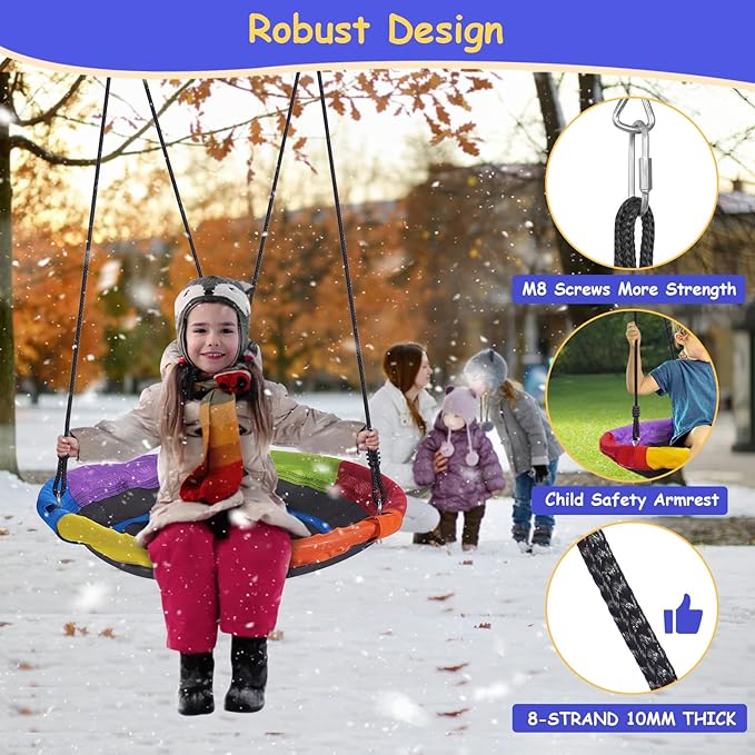 Lunafun Swing Set for Backyard with Kids Slide 440lbs Heavy-Duty Metal A-Frame 1 Saucer Swing Seat 1 Swings Seat & 1 Slide