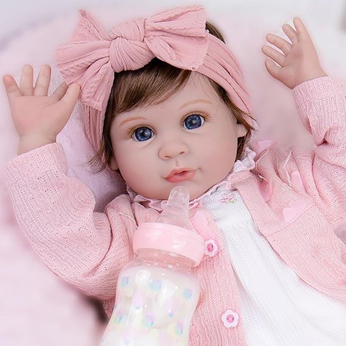 Milidool Reborn Baby Dolls Girl, 22 inch Lifelike Realistic Silicone Baby Girl Doll That Look Real Packaged with Feeding Toy Accessories Set,Gift for Grandma and Kids 3+