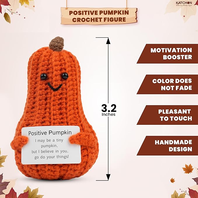 KatchOn, Positive Pumpkin Crochet Gift | Cute Crochet Pumpkin for Emotional Support, Fall Decor, Halloween & Thanksgiving Decorations, Office Desk Accessories | Fun Gift for Women, Kids & Friends